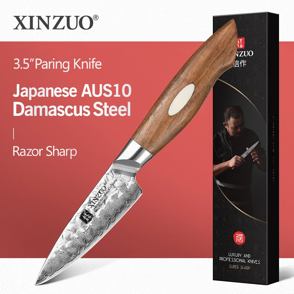 XINZUO 3.5'' Inch Fruit Knife High Carbon Japanese 67-layer AUS10 Damascus Steel Kitchen Steel Razor Sharp Cooking Tools