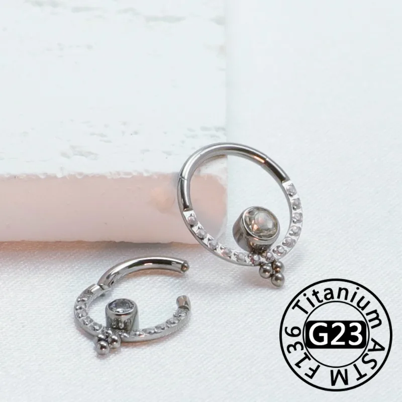 2/5pcs F136 Titanium Piercing Nose Ring Hinged Segment Tragus Zircon Earrings Septum Clicker 16G Women Charming Body Jewelry