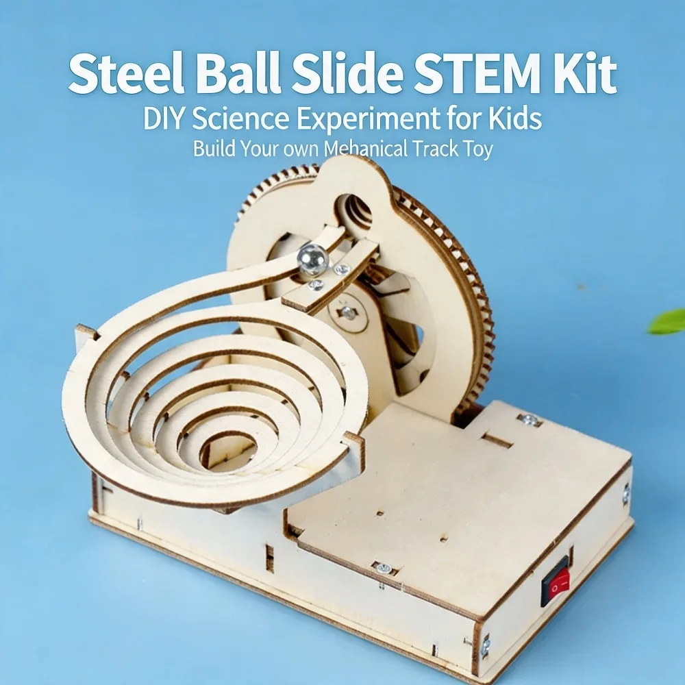 DIY Wooden Marble Slide Run STEM Science Kit Electric Mechanical Assembly Physics Experiment Educational Toy School Project Gift