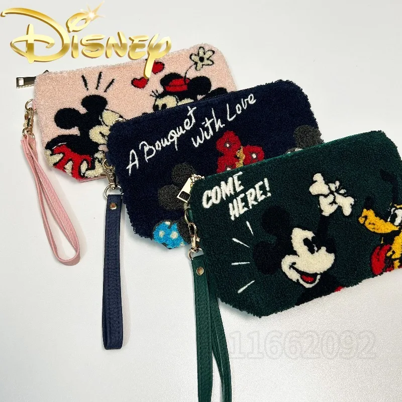 Disney Mickey and Minnie Mouse New Plush Wallet Cartoon Embroidered Plush Shoulder Bag Fashion Plush Women's Crossbody Bag