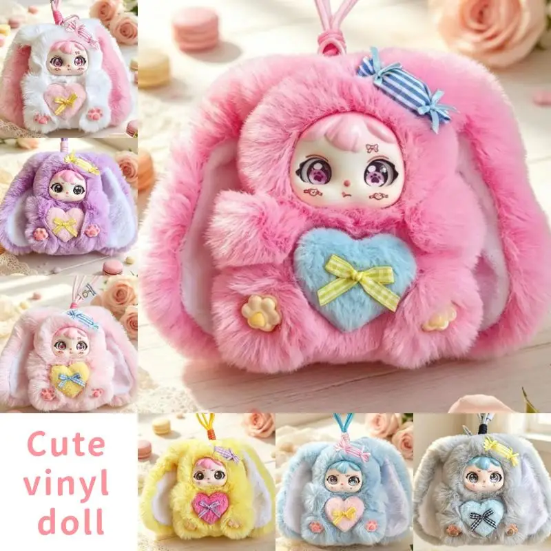 Cute Plush Bunny Pendant With Kawaii Vinyl Doll Face Doll Soft Fluffy Cute Pendant Hanging Surprise Gift-TOY