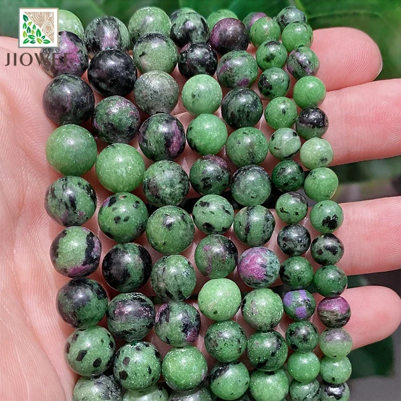 Natural Epidote Rubys Zoisite Stone Smooth Beads for Jewelry Making DIY Charms Bracelet Accessories 4/6/8/10/12mm 15