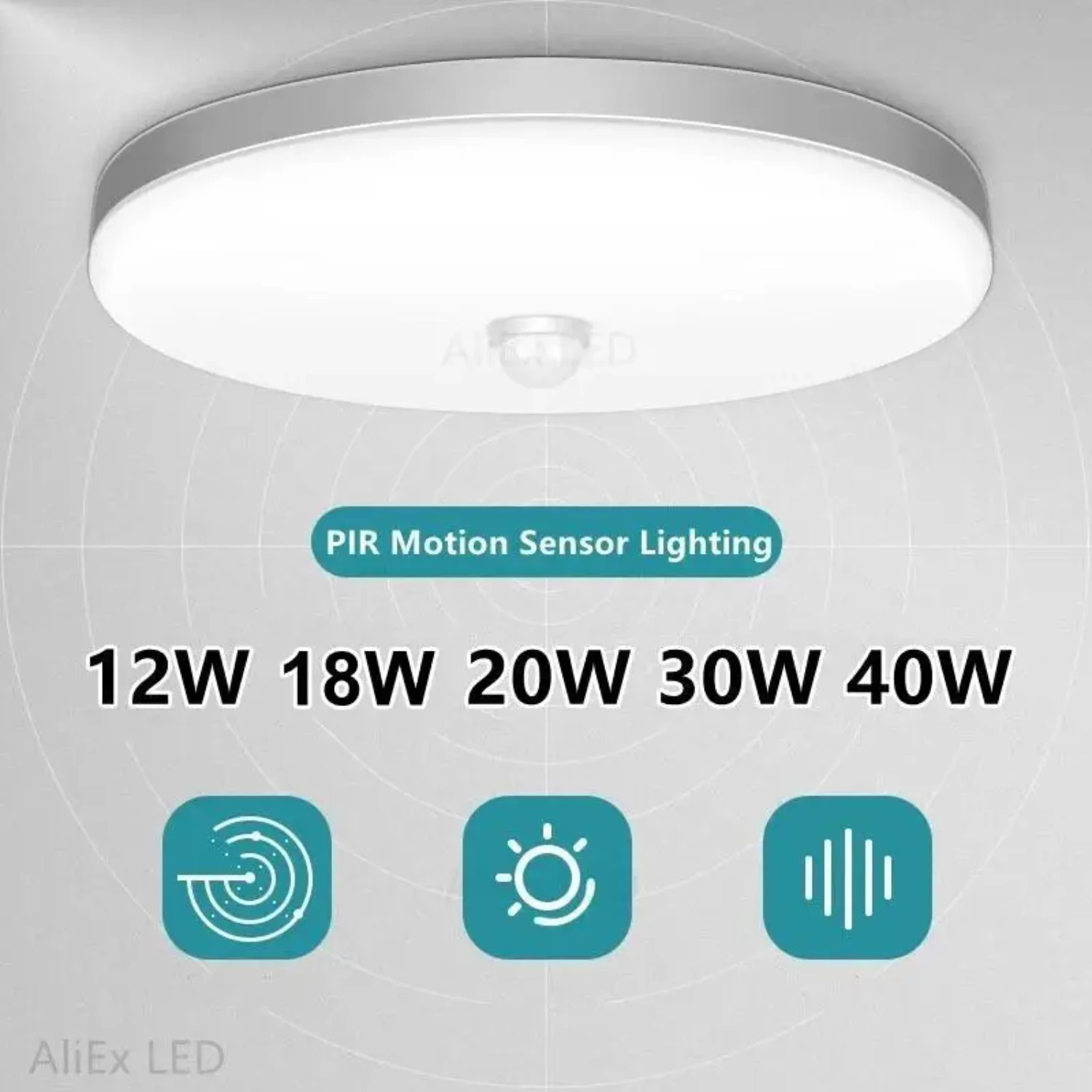 Solução de iluminação ecológica e inteligente, energeticamente eficiente, sensor de movimento PIR, elegante, moderno, novo, 30W, 40W, 20W, 18W, 12W