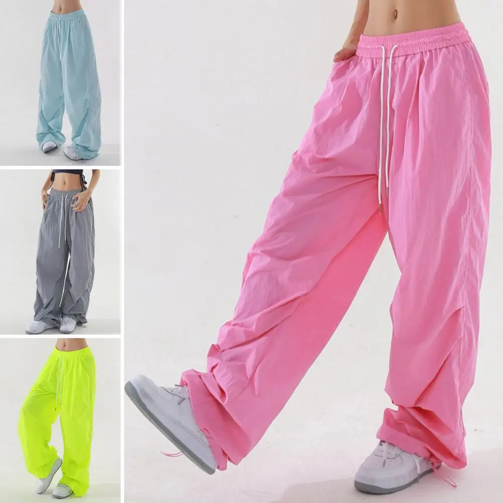 Women Sport Pants Athletic Bottoms Adjustable Elastic Waist Women's Sport Pants with Wide Leg Design for Leisure Travel Cargo