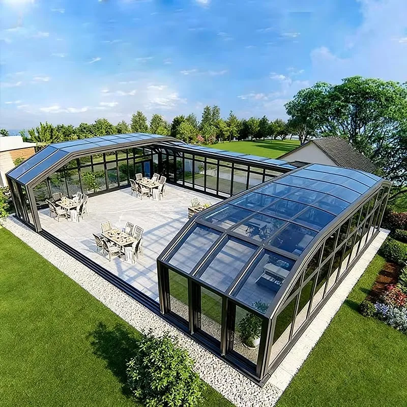 Custom Aluminum Frame Sunroom Glass House Freestanding Conservatory Waterproof Winter Garden Room with Sliding Door Patio