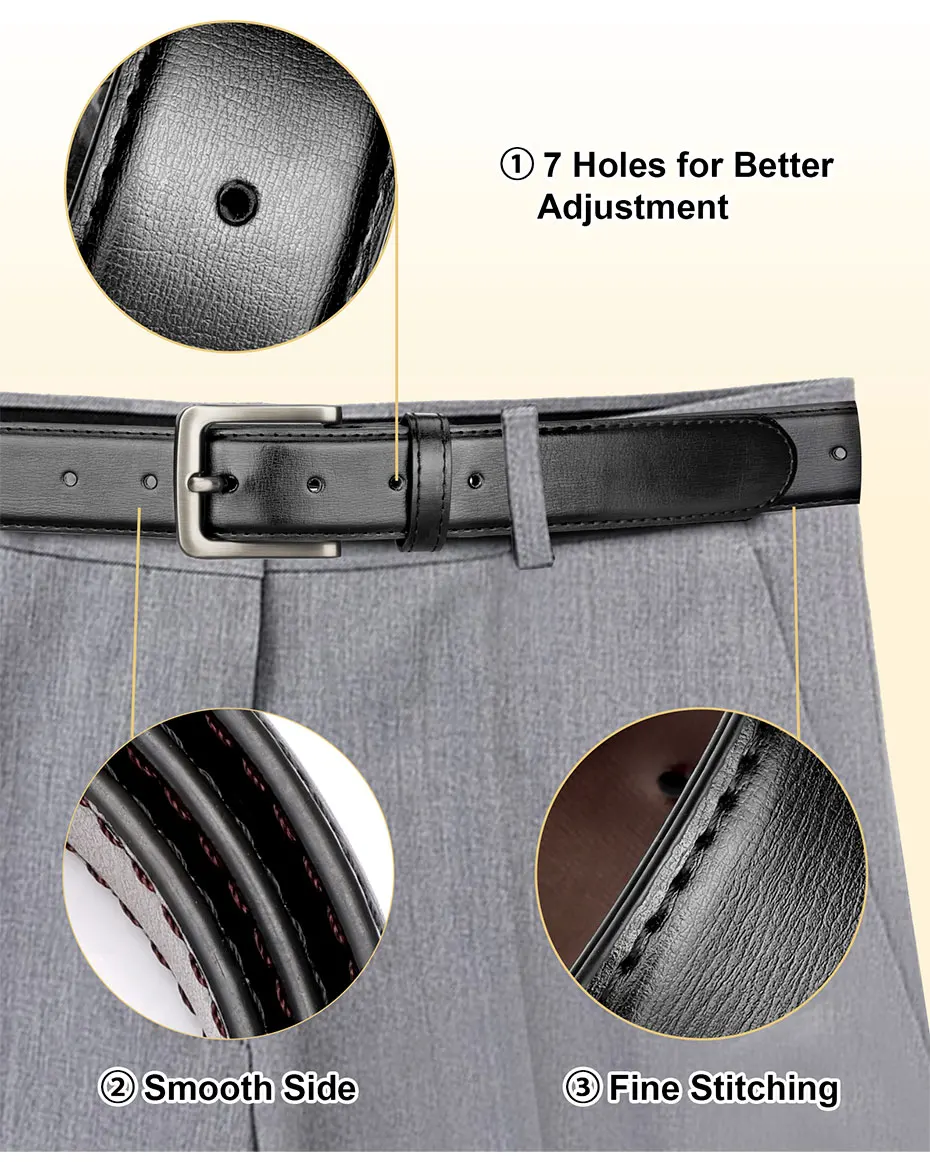 Maikun Herren-Ledergürtel aus schwarzem Leder, Schwarz, für Hosen, klassischer schwarzer Legierungs-Dornschließe, Business-Ledergürtel mit zweiter Schicht – Detail 6