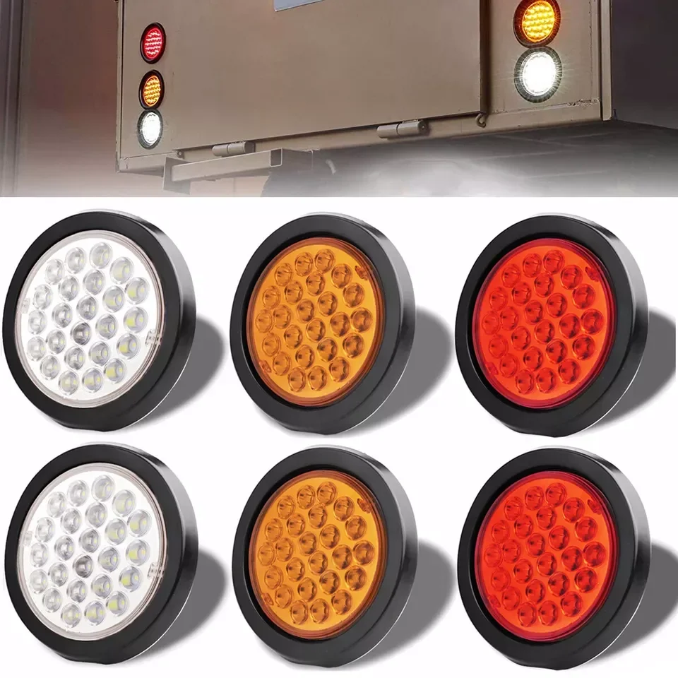 

2Pcs 12V 24V 24 LED Round Rear Tail Light Brake Stop Side Marker Turn Warning Indicator Reflector Truck Trailer Red Yellow White