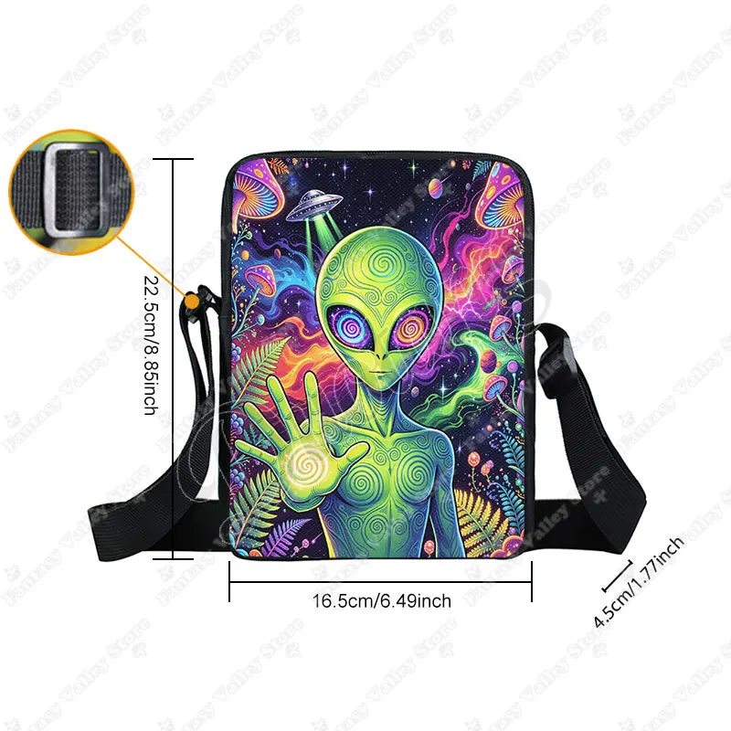 Funny Alien UFO Spaceship Print Crossbody Bag Dark Mysterious Space Women Messenger Bags Shoulder Bag Handbag Phone Holder