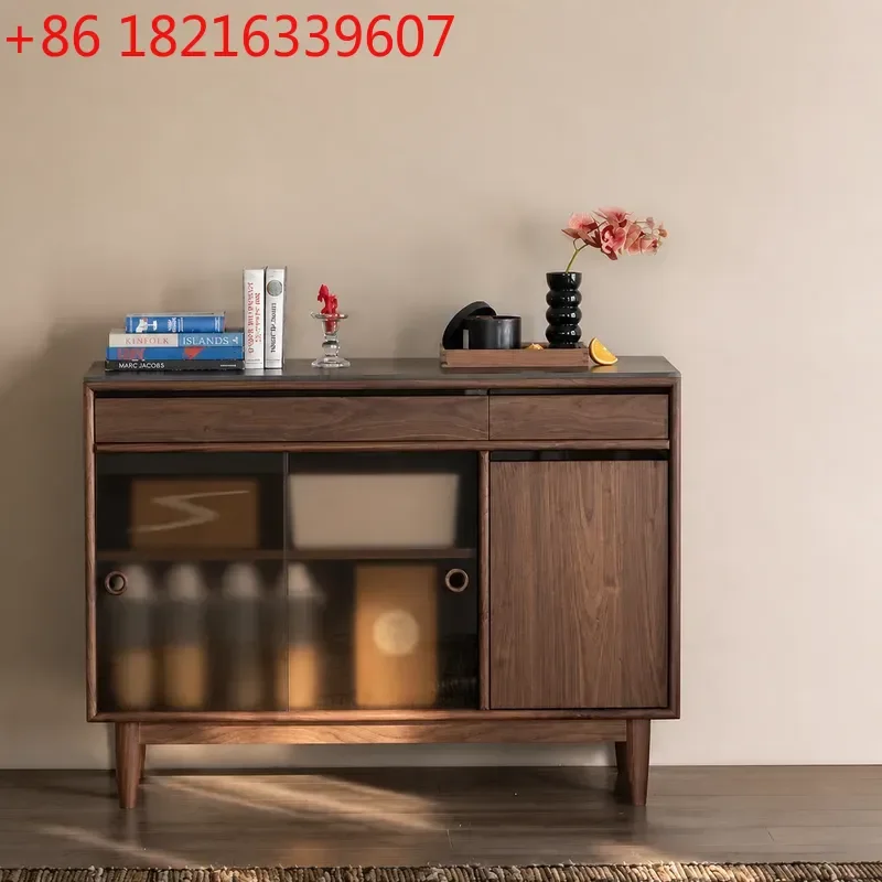 YAOSolid Wood Wall Mounted Storage Cabinet for Living Room Kitchen Dining Area Tea Wine Display Shelf Simple Integrated Locker