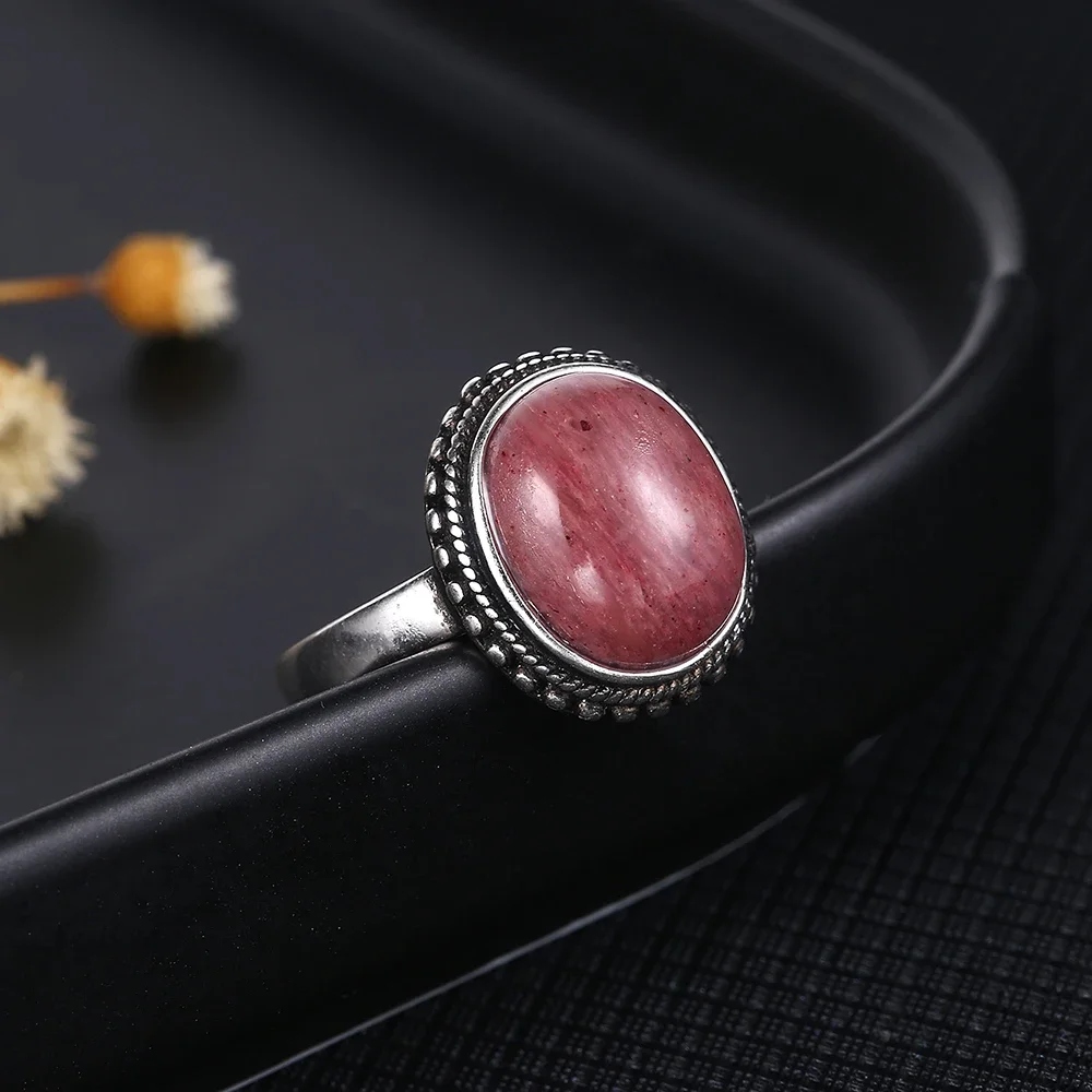 Natural Rhodochrosite Rings Women\'s S925 Sterling Silver Jewelry Ring Gifts Vintage Fine Wedding Ring