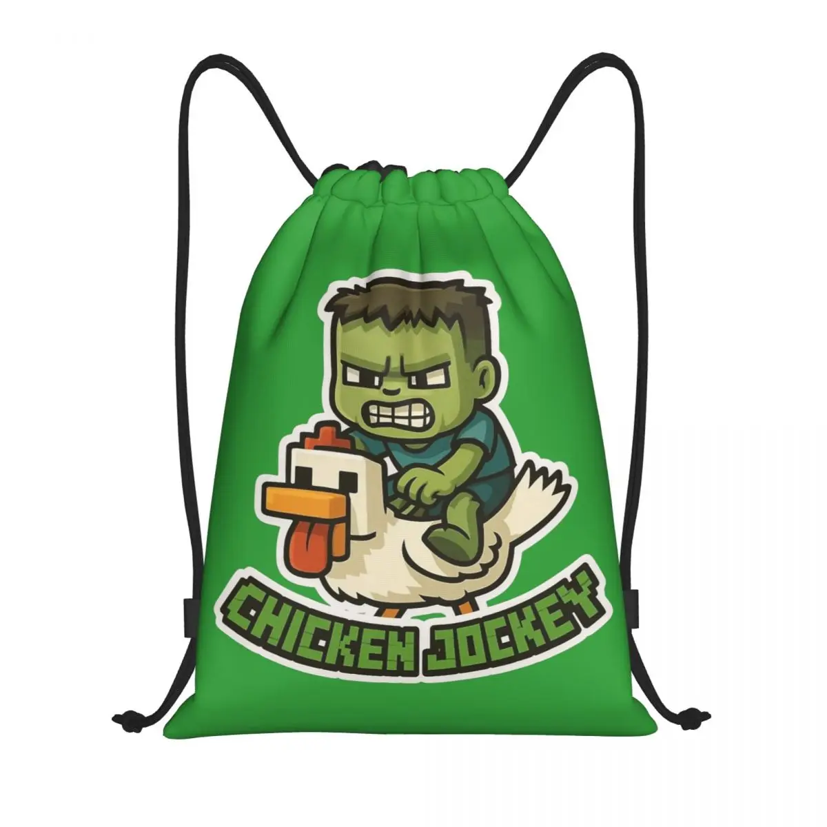 Chicken Jockey Drawstring Bags Soccer Backpack Gym Sackpack Zombie String Bags for Working Out