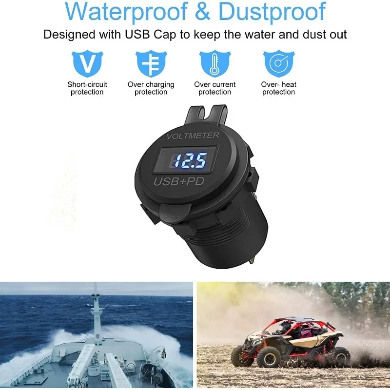 شاحن سيارة الكل في واحد مع كابل USB مزدوج، محول مقبس عالمي 12 فولت/24 فولت للدراجات النارية والسيارات #1