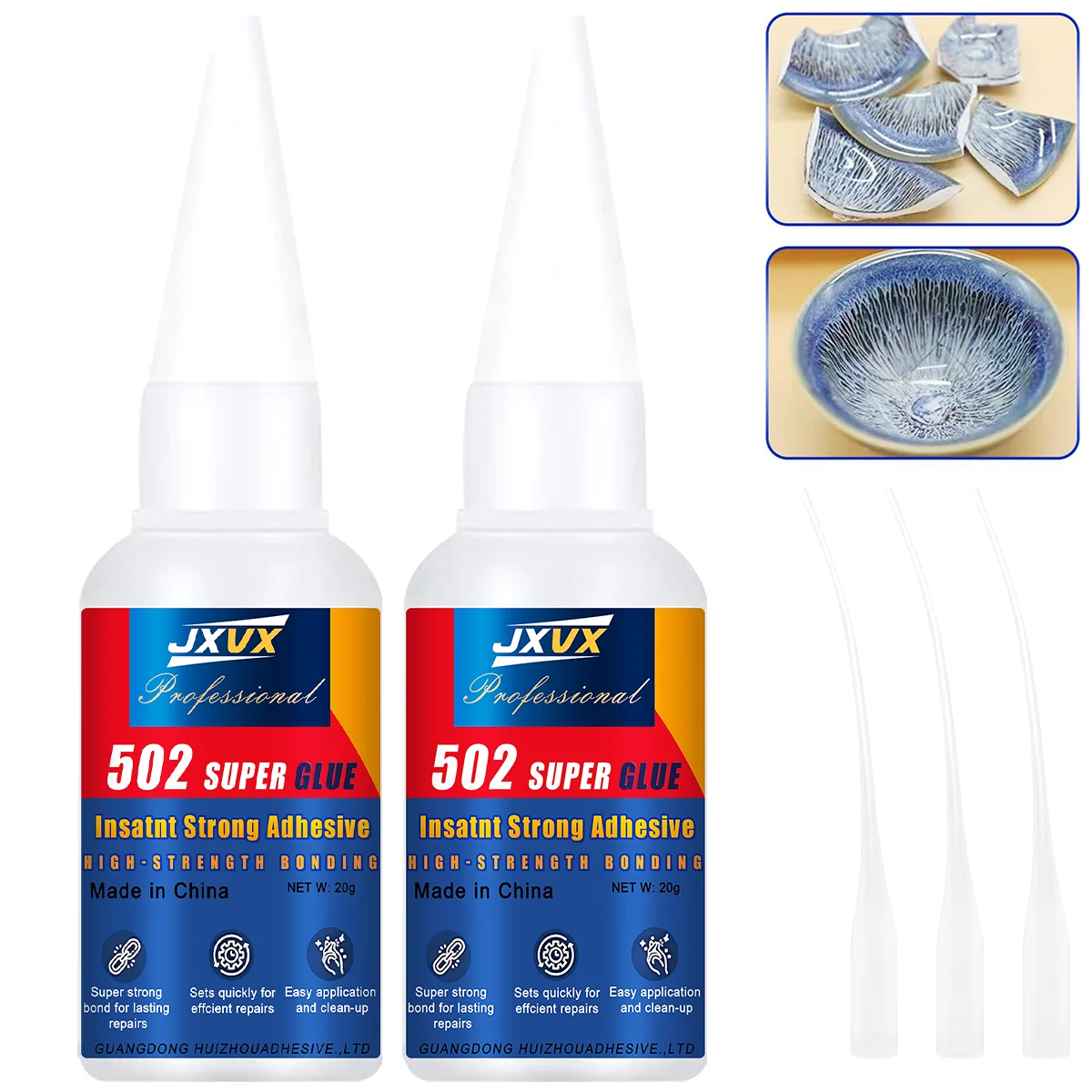 أحدث غراء سيراميك عالمي 502، غراء قوي وشفاف ومقاوم للماء لإصلاح البورسلين والأكواب والأطباق والأكواب وما إلى ذلك. التشغيل بسيط ولا يترك أي أثر.