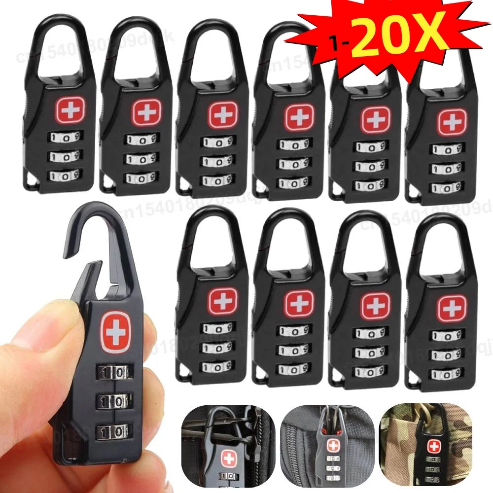 1-20pcs Portable Alloy Lock Padlock Outdoor Travel Luggage Zipper Backpack Handbag Safe Anti-theft Combination Code Number Lock