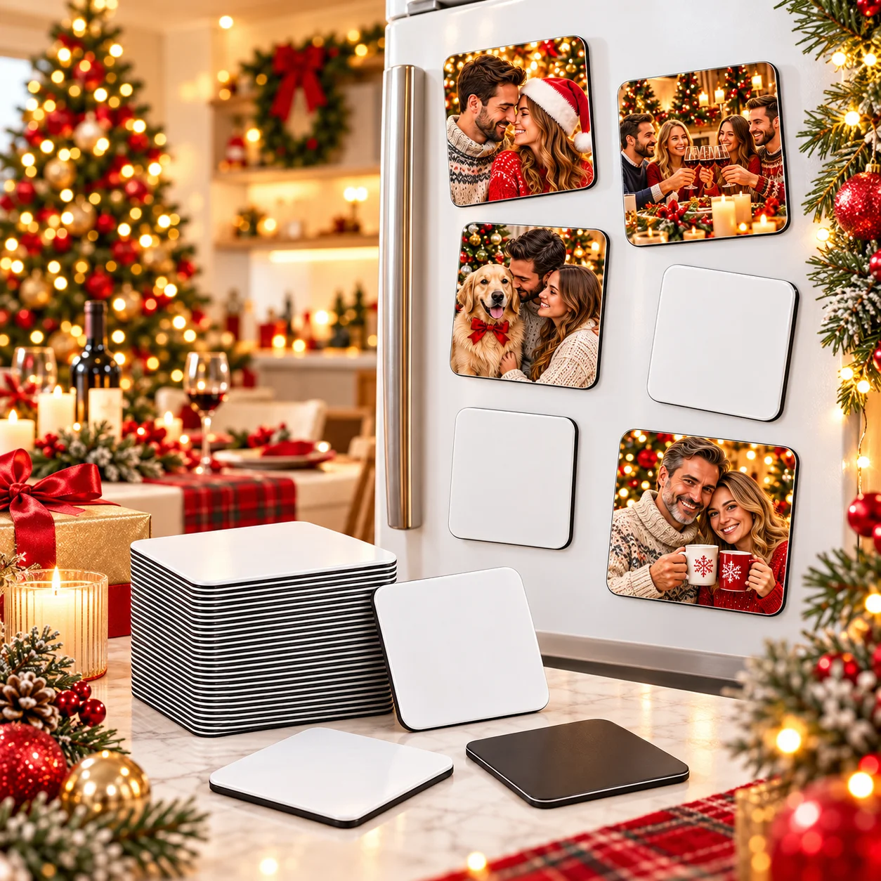 12/20pcs Square Sublimation Blank Fridge Magnets for Home Kitchen Refrigerator Microwave Oven Wall Door Decoration