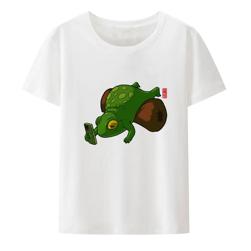 Lazy Chill Frog Mood Print T Shirt Unique Cartoon Gift Cute Hip Hop Funny O-neck New Style Punk Humor Aesthetics Exercise Tops