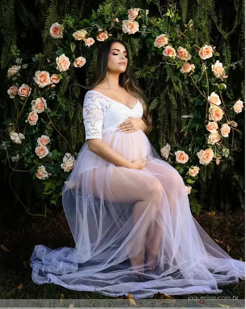 Lace Maternity Photography Props Dresses Sexy See-Through Pregnancy Photo Shoot Maxi Maternity Tulle Long Dresses Baby Shower