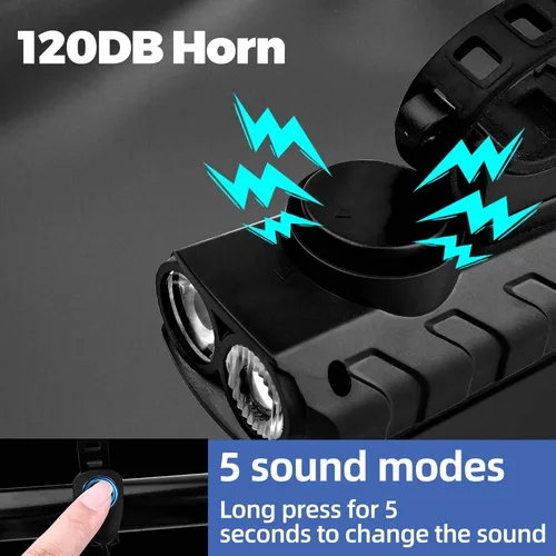 Imagen 2 del producto Luz delantera de bicicleta Solar TYPE-C recargable MTB luz delantera de carretera linterna de alto brillo 120dB con bocina led frontal de ciclismo