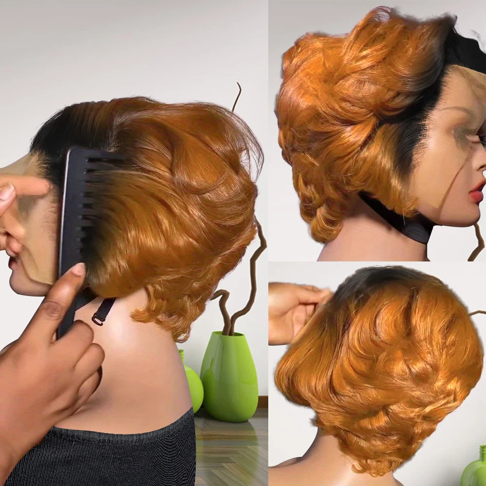 

13x4 Lace Front Human Hair Wigs 6 Inch Pixie Cut for Women - Transparent Frontal Natural Looking Short Wigs Lightweight Breathab