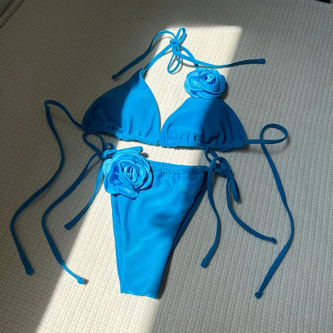 9 Farben, 3D-Blumen, Neckholder-Bikini mit Trägern, Damen-Badebekleidung, zweiteiliger Bikini-Set, Badeanzug, Badebekleidung, Schwimmbikini V5446 – Detail 38