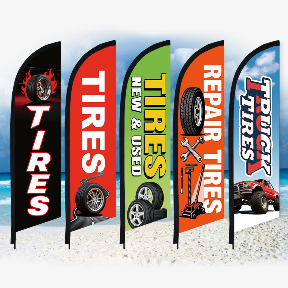 Repair And Sell TIRES Shop Feather Flag Beach Banner Only Swooper Without Pole Kit Customized For Advertising & Outdoor Decor