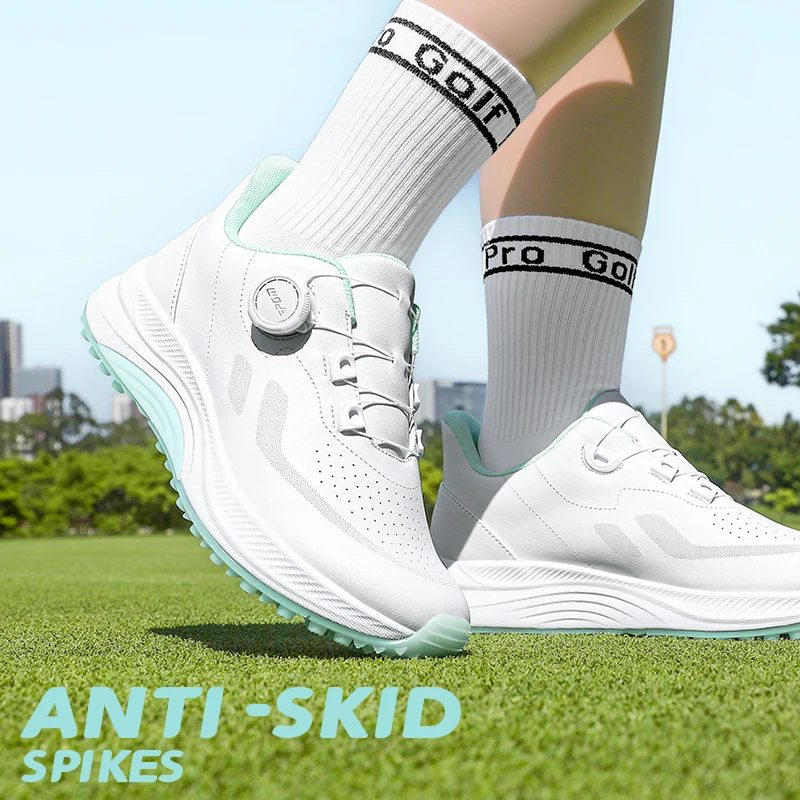 

Summer Women Golf Shoes Breathable Knob Lace Up Anti Slip Korean Sports Shoes