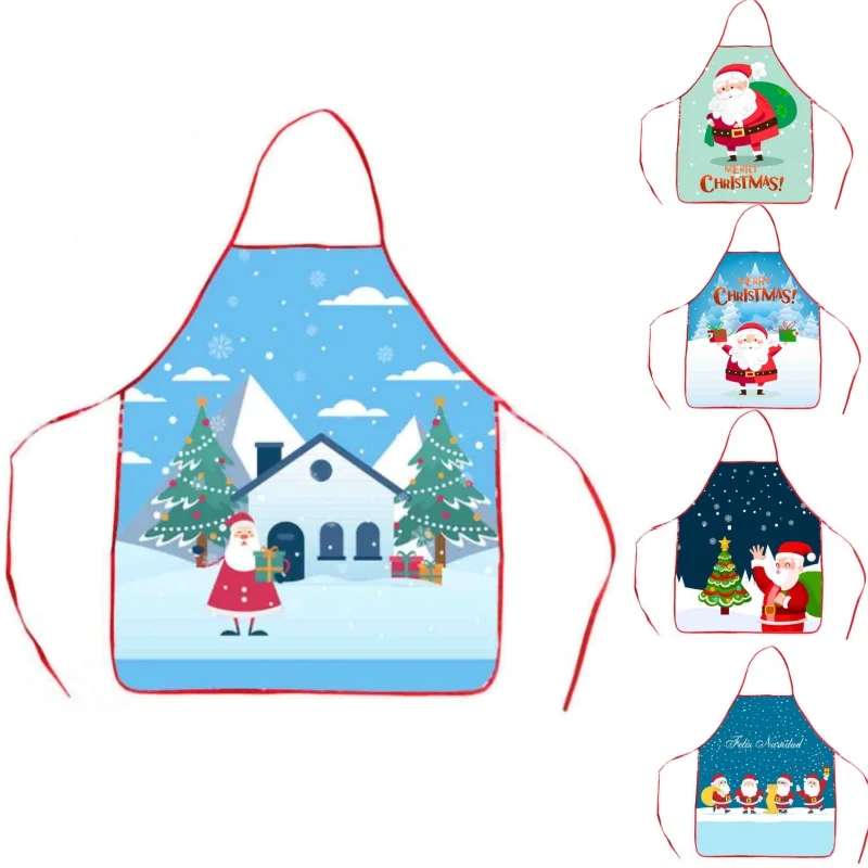 새로운 인기 판매 산타클로스 앞치마 크리스마스 트리 저녁 장식 남녀 공용 가정용 주방 요리 베이킹 방수 앞치마