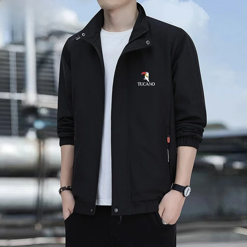 

Slim Fit Men's Casual Sport Jaet Spring Autumn Windproof Stand Collar Korean Sle Faionable Printed Polyester Fiber