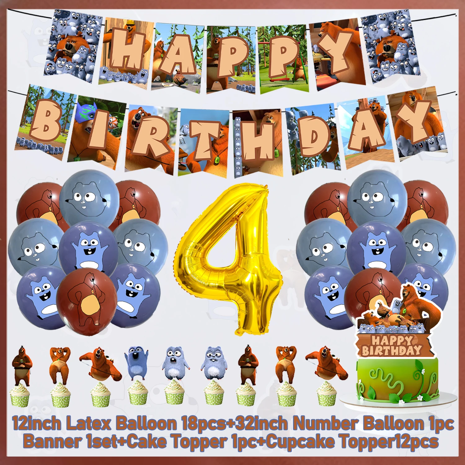 Cartoon Grizzy & die Lemminge Geburtstagsparty-Dekorationsset Niedliche Bären-Maus Zahlenballons Tortendekoration Banner Requisiten Geschenk für Jungen und Mädchen – Detail 5