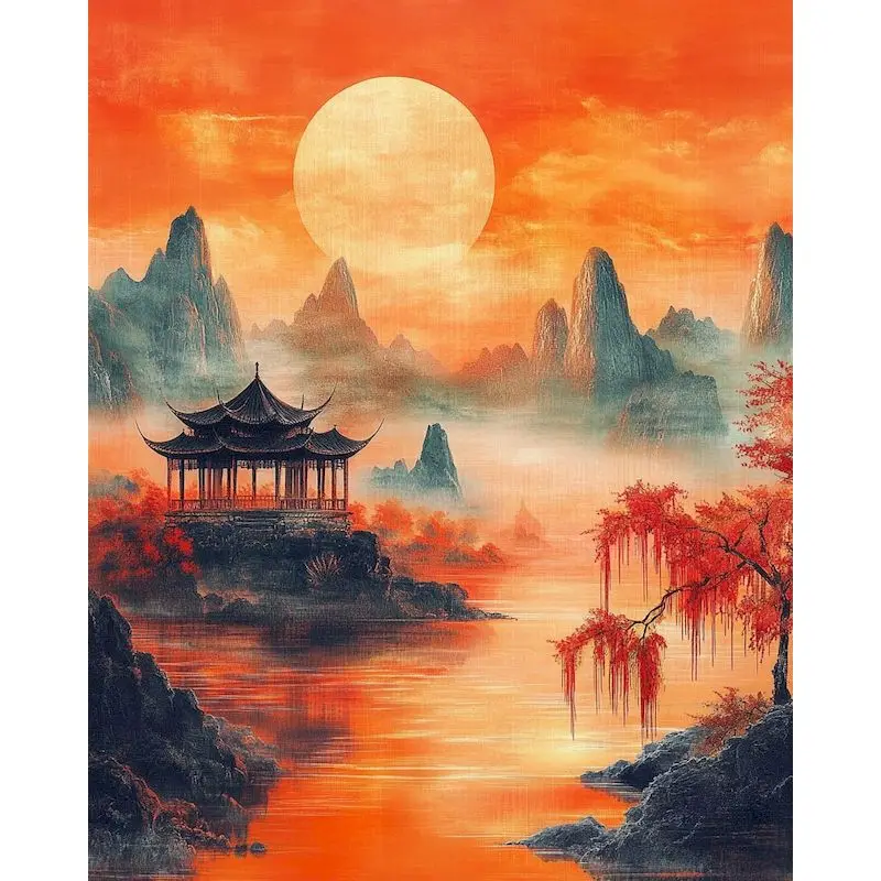 CHENISTORY Painting By Numbers Mountain Moon Landscape Handpainted Drawing On Canvas Coloring By Number Scenery Kits Home Decor