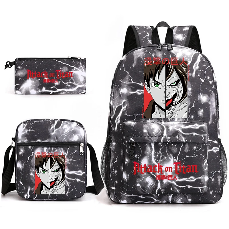 進撃の巨人-アニメプリント-学生用バックパックセット-カジュアルデイパック-ペンシルケース付き-男の子-女の子用-スクールバッグ-トリオセット