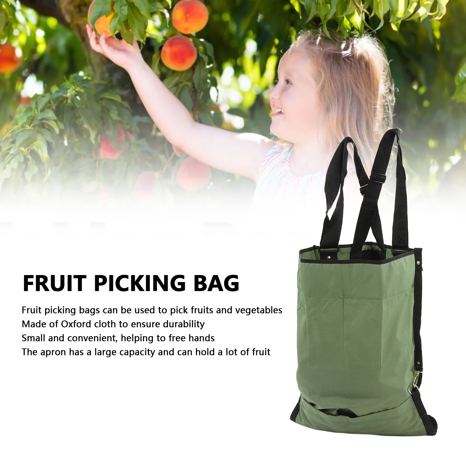 Fruit Picking Bag Green Double Buckle 600D Oxford Cloth Adjustable  Garden Apron for Apple  Storage Pouch