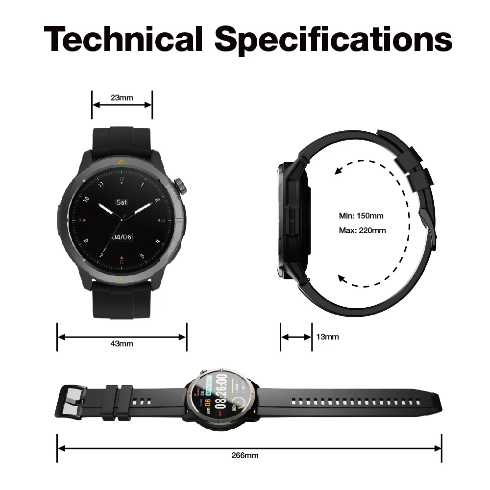 สมาร์ทวอทช์ AGM L1 กันน้ำ 1ATM หน้าจอ AMOLED 1.43 นิ้ว วัดอัตราการเต้นของหัวใจ วัดออกซิเจนในเลือด GPS เข็มทิศ โทรผ่านบลูทูธ