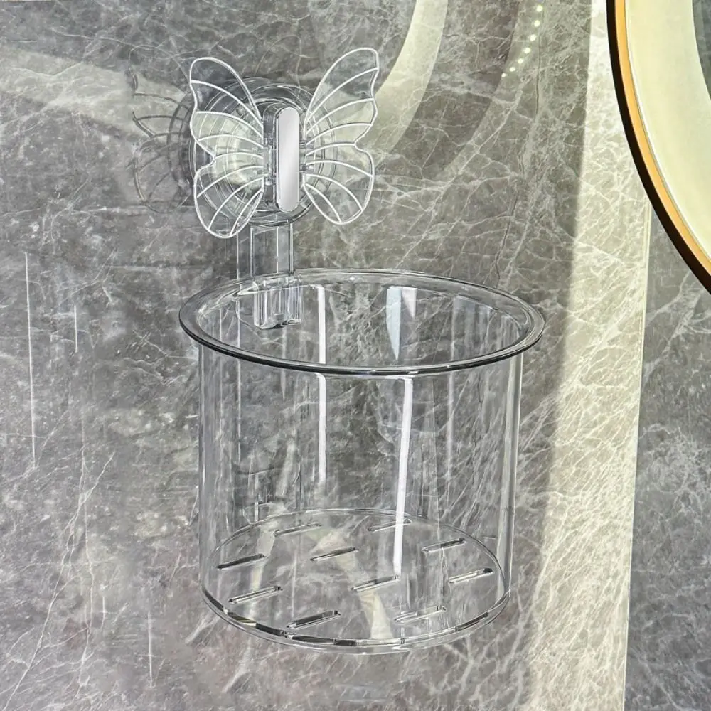 Stojak do przechowywania z przyssawką w kształcie motyla Montowany na ścianie, nie dziurkujący schowek łazienkowy Samoodpływowy plastikowy pojemnik na wodę
