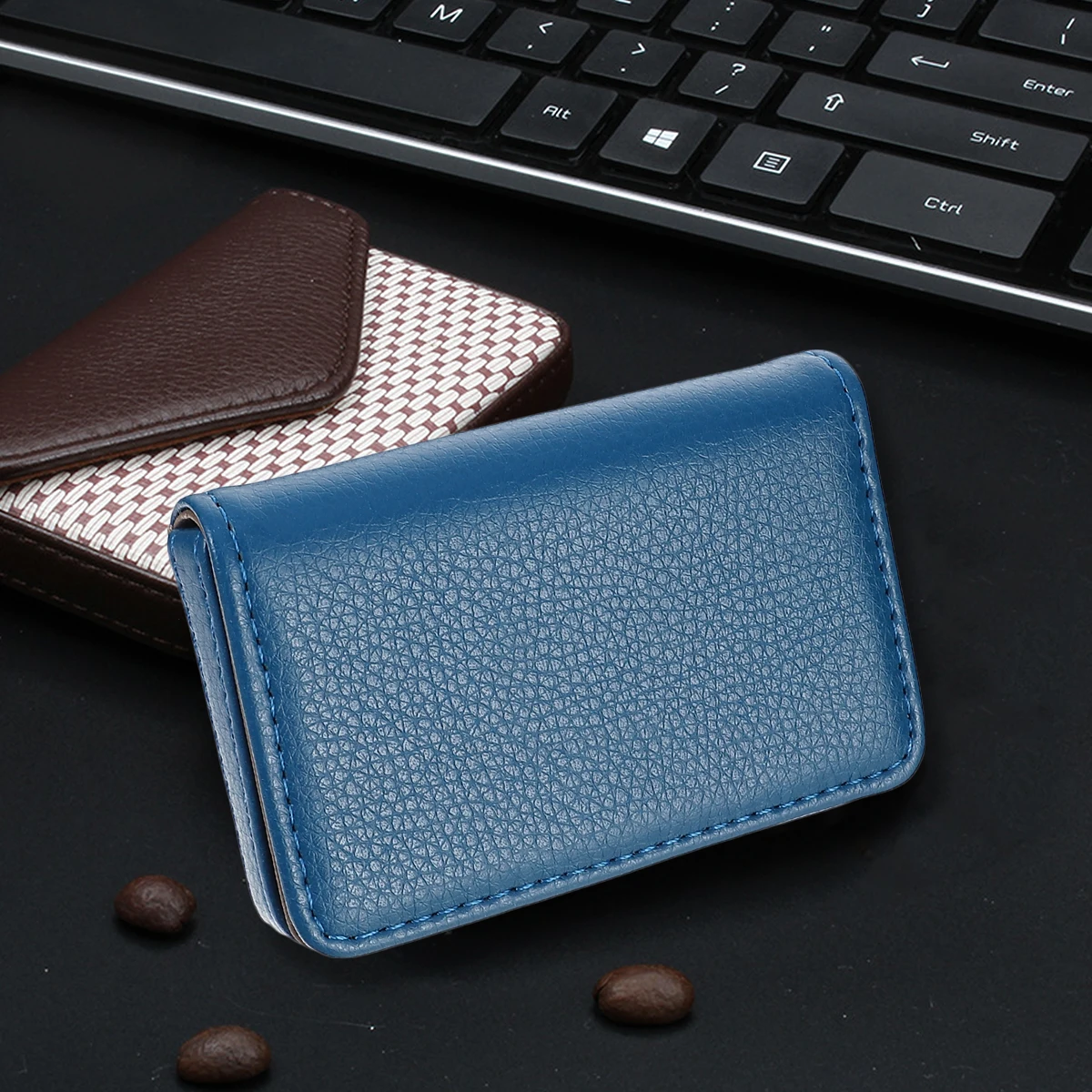 

1pc Business Card Holder Portable Pu Case Magnetic Closure Name Cards Organizer Compact Storage Box For Professionals Portable