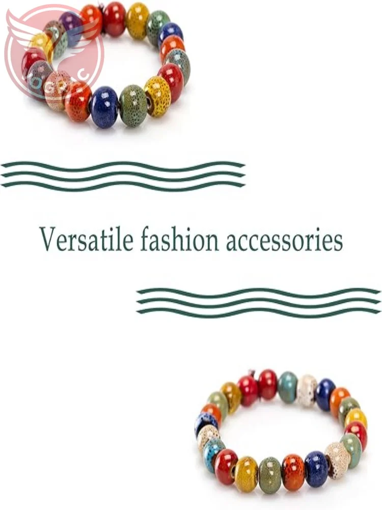 VOGRAC Colorful Ceramic Beads Strand Stretch Bracelet, Handmade ceramic bead bracelet,Shapes Elastic Hand Chain for Women