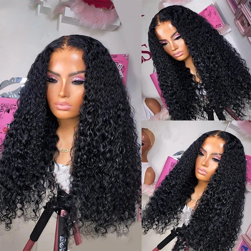 

Soft 26Inch 180 Density Black Kinky Curly Lace Front Wigs For Women With Baby Hair Synthetic Fiber Deep Part Daily Wear Wigs