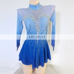 LIUHUO Ice Dance Figure Skating Dress Women Girl Teen Customize Costume Performance Competition Leotard Roller Blue Children