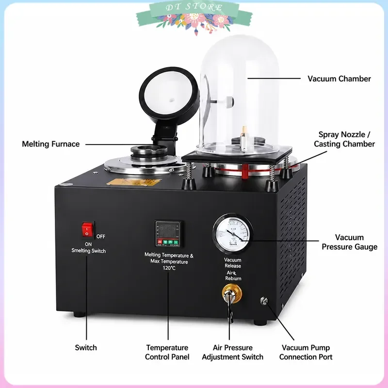 3 in 1 Jewelry Casting Machine Vacuum Melting Refining Equipment Precious Metal Tool 1-3kg 220V 110V 1800W