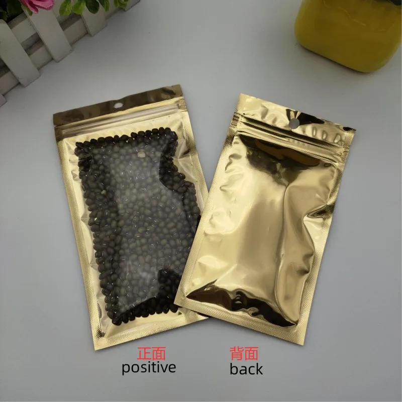 50Pcs Gold Aluminized Packaging Bag Translucent Ziplock Bag Food Packaging Storage Bag Reusable Zipper Ziplock Pack Bag