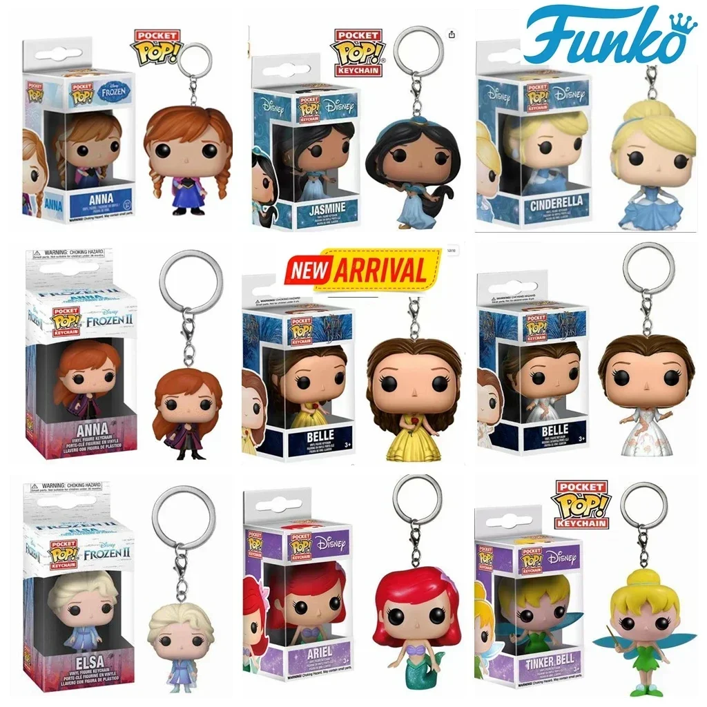 FUNKO Pop Disney Keychain Toy Beauty and Beast Belle Frozen Elsa Anna Ariel Rapunzel Cinderella PVC Figure Collection Model Toys