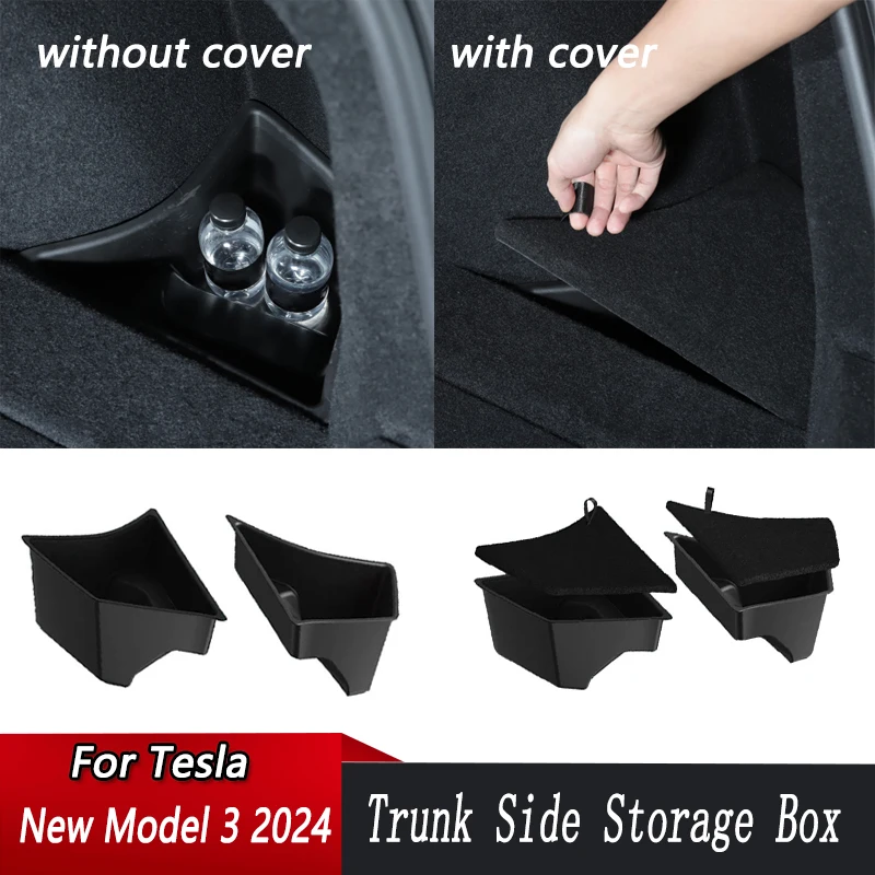 

Pair Rear Trunk Side Storage Box Garbage Bins with/ without Lids Waterproof for Tesla Model 3 Highland 2024+ Car Accessories