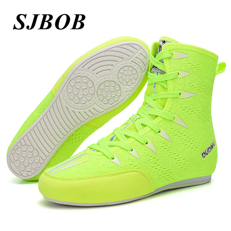 High Quality Green Boys Boxing Boots Size 32-39 Knit Kids Wrestling Shoes Anti-Slip Wrestling Sneakers For Youth Botas De Boxeo