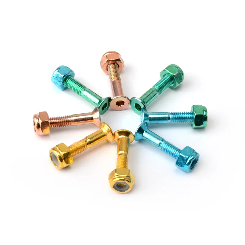 

Colorful skateboard bridge nail, hexagonal British plated long board, universal screw and nut