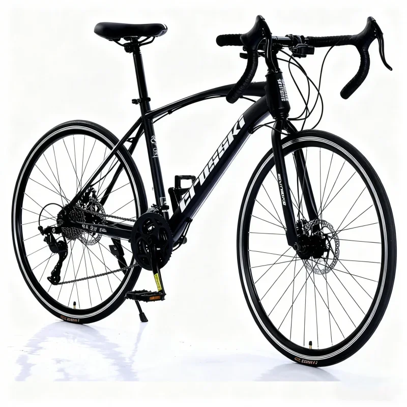 

Yueqi Matte Black Spoke Wheel Road Bike Adult Racing Bicycle with Drop Handlebars for Men And Women