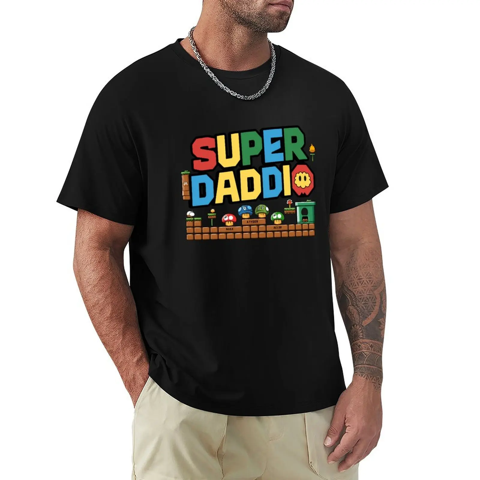 

Super Daddio Funny Dad Gamer Father's Day T-Shirt summer tops T-shirts oversize blue archive customs cotton t shirt men