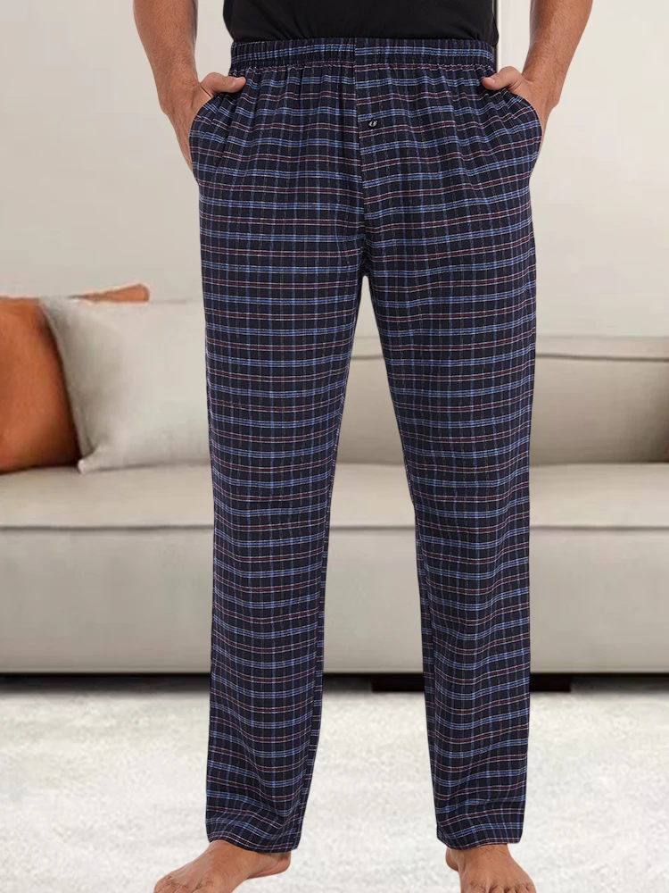 Men's plaid pajama pants fashion casual home loose straight soft and comfortable with drawstring pocket homewear