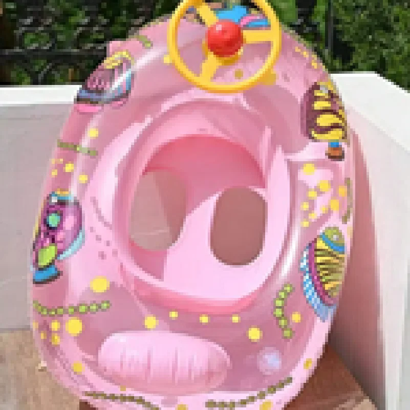 Kids Inflatable Swim Float With Steering Wheel, Cartoon Fish Baby Pool Seat, Toddler Swimming Ring