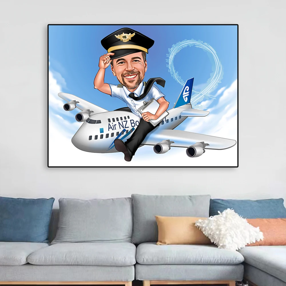 Personalized Airplane Portrait Custom Poster Gifts Personalized Male Pilot Female Pilot Gift Prints For Friend Canvas Painting