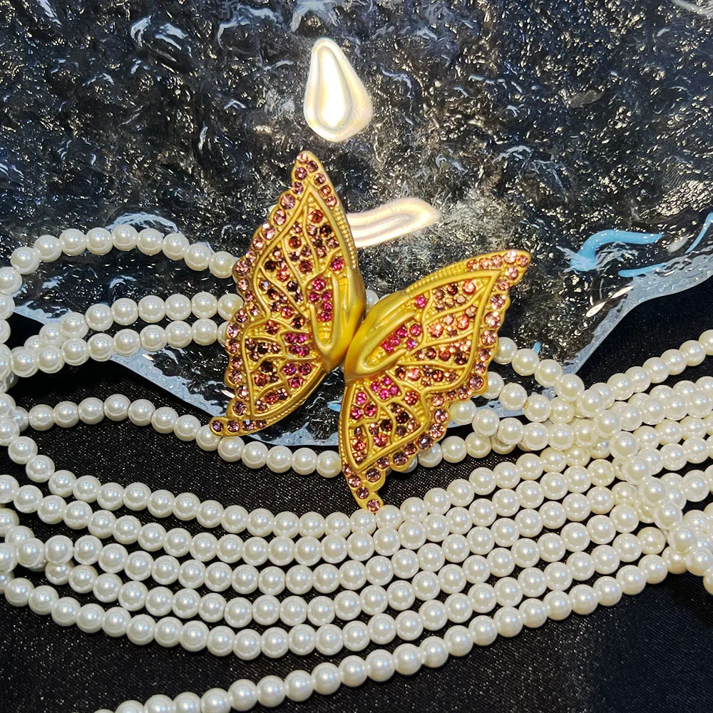 DIY accessories New vintage retro earrings haute couture plated real gold premium Czech diamond light luxury butterfly marked me